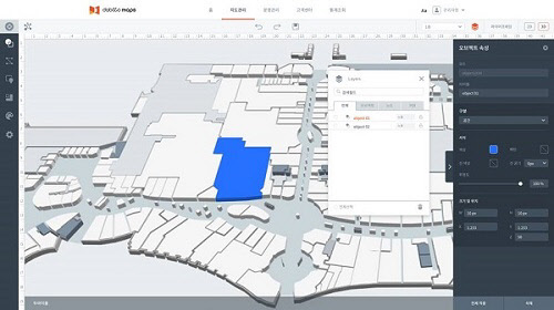 다비오는 LG전자와의 전략적 파트너십 체결을 통해 실내지도 제작 기술 및 비즈니스 협력을 하게 됐다. 사진은 다비오의 에디터를 통해 실내지도를 제작하는 화면의 일부이다.